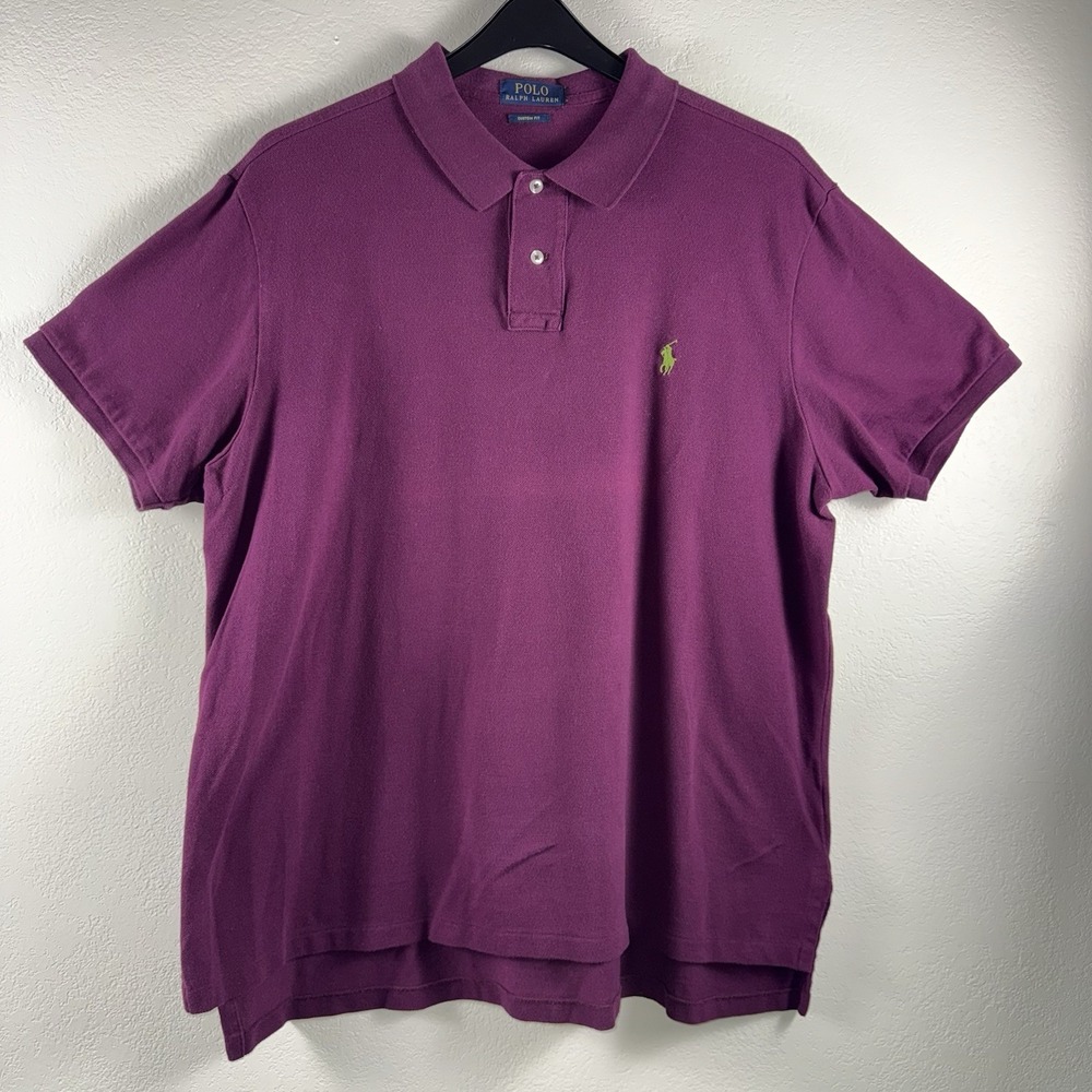 Polo Ralph Lauren Custom Fit Short Sleeve Shirt Purple Green Pony Logo Men's Lrg